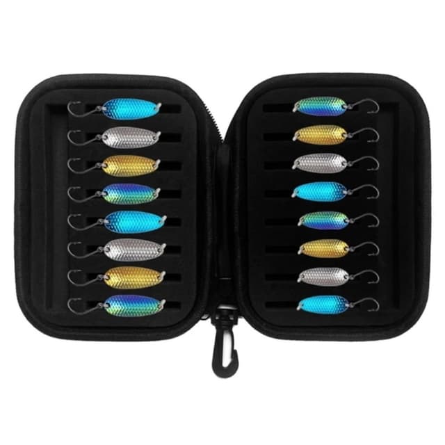 16 stk 1,5g 2,5g 3,5g 5g Ørred fiskeri Agn Spinner Træk med opbevaringspose