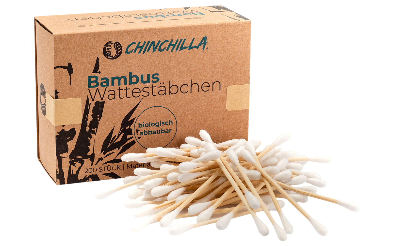 Chinchilla Wattestäbchen aus Bambus plastikfrei 200 Stück