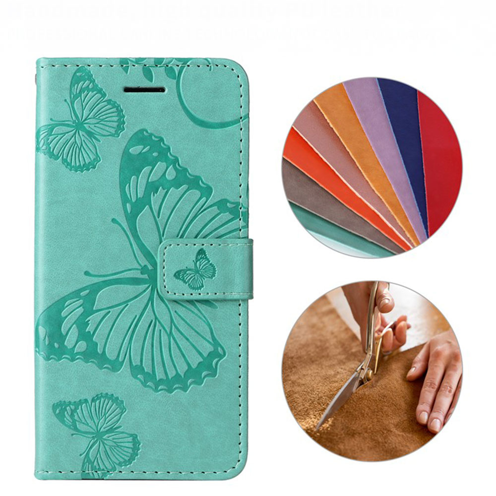Samsung Galaxy S25 Edge Leder Tasche mit Kartenfach   Handschlaufe Schmetterling - Türkis