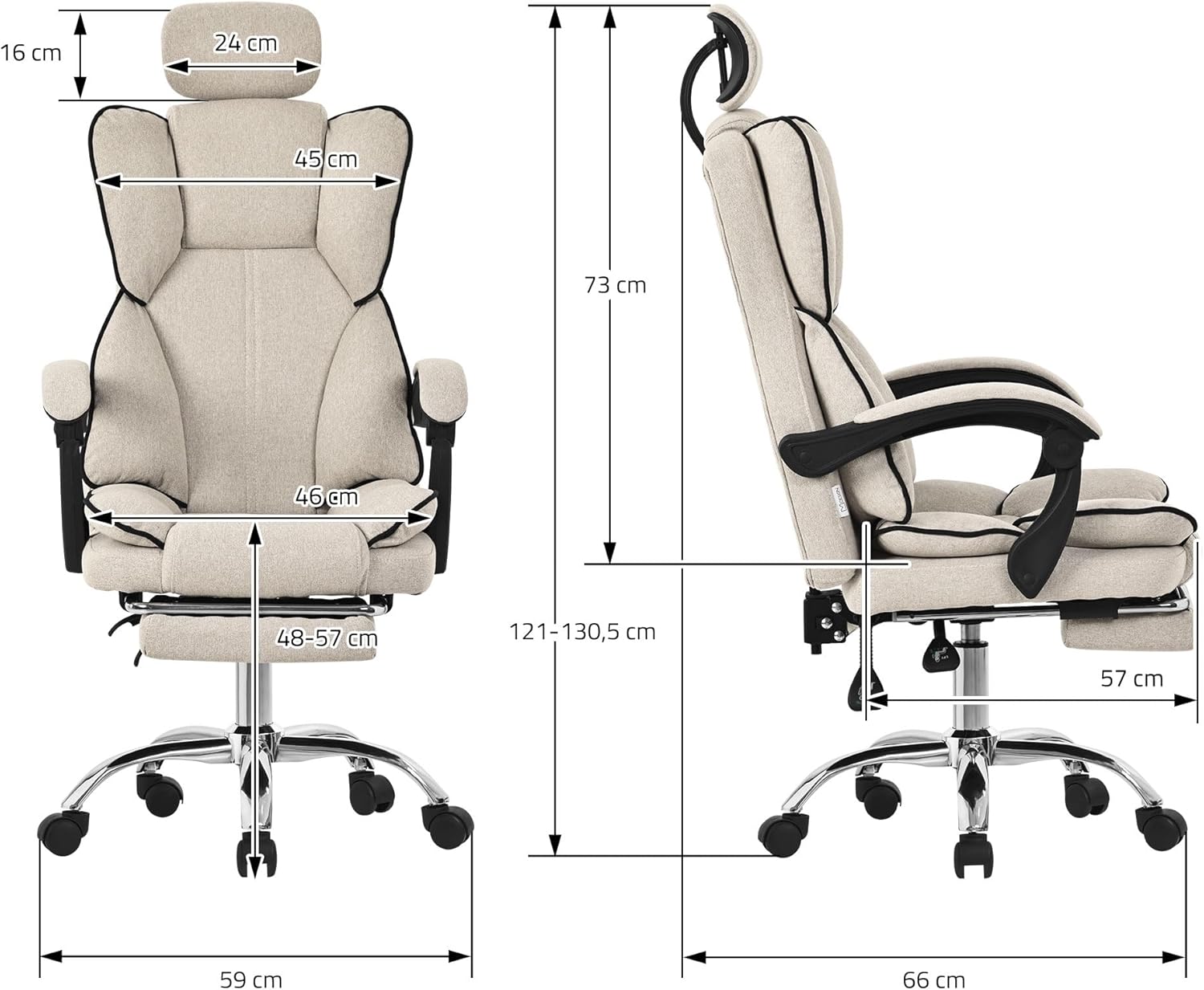 ML-Design Bürostuhl ergonomisch, Beige, Schreibtischstuhl höhenverstellbar mit hoher Rückenlehne, Drehstuhl mit Fußstütze, Kissen und Kopfstütze, Chefsessel Wippfunktion, Computerstuhl, Gaming Stuhl