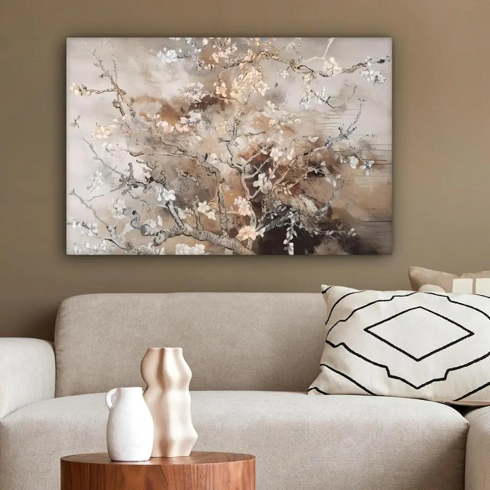 MuchoWow Canvas Schilderij 90x60cm Amandelbloesem Kunst Van
