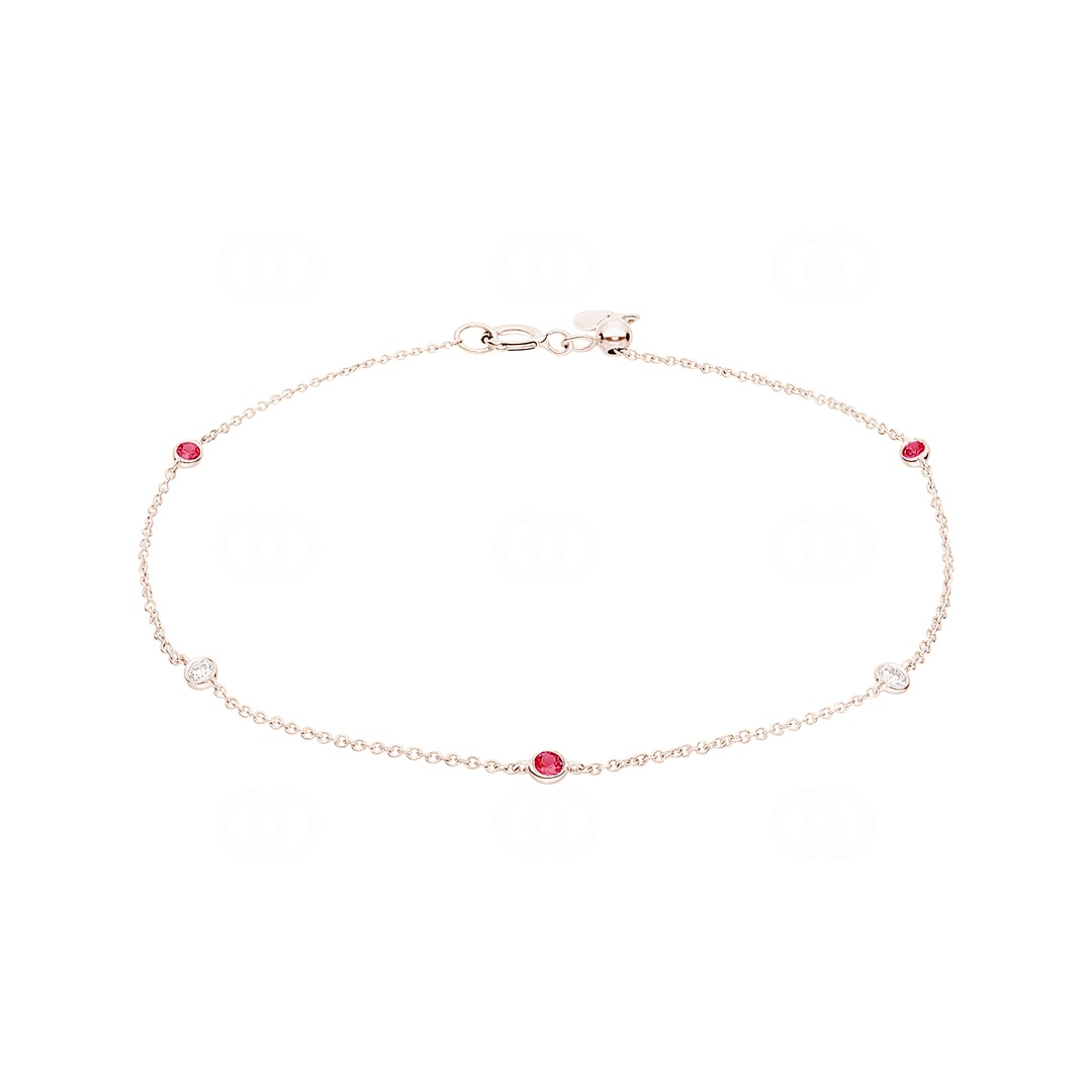 Armband 750/18 K Roségold mit Rubinen & Diamanten 0.06 ct H/si