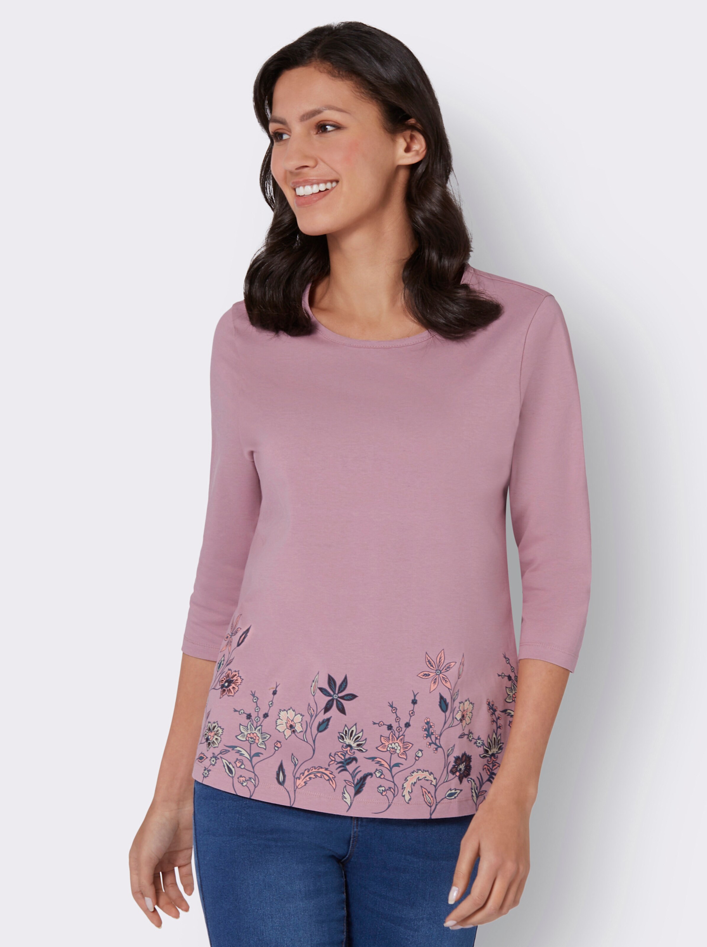 34-Arm-Shirt mit Bordüren-Druck