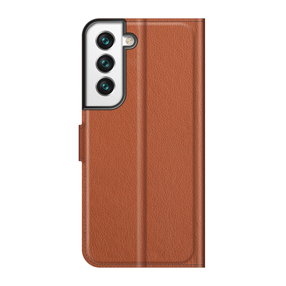 Samsung Galaxy S22 5G Leder Tasche Flip Cover Litchi Look - Braun