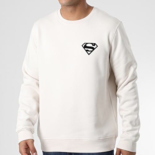 Sweat Crewneck Logo Velvet Back Beige Noir