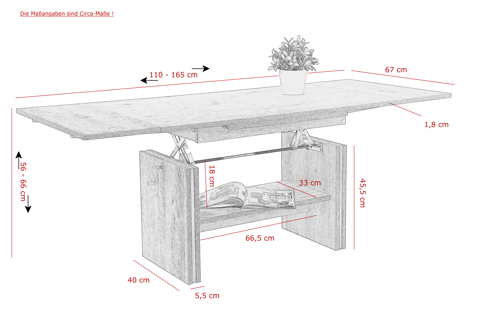 Couchtisch - Artisan Eiche - ausziehbar
