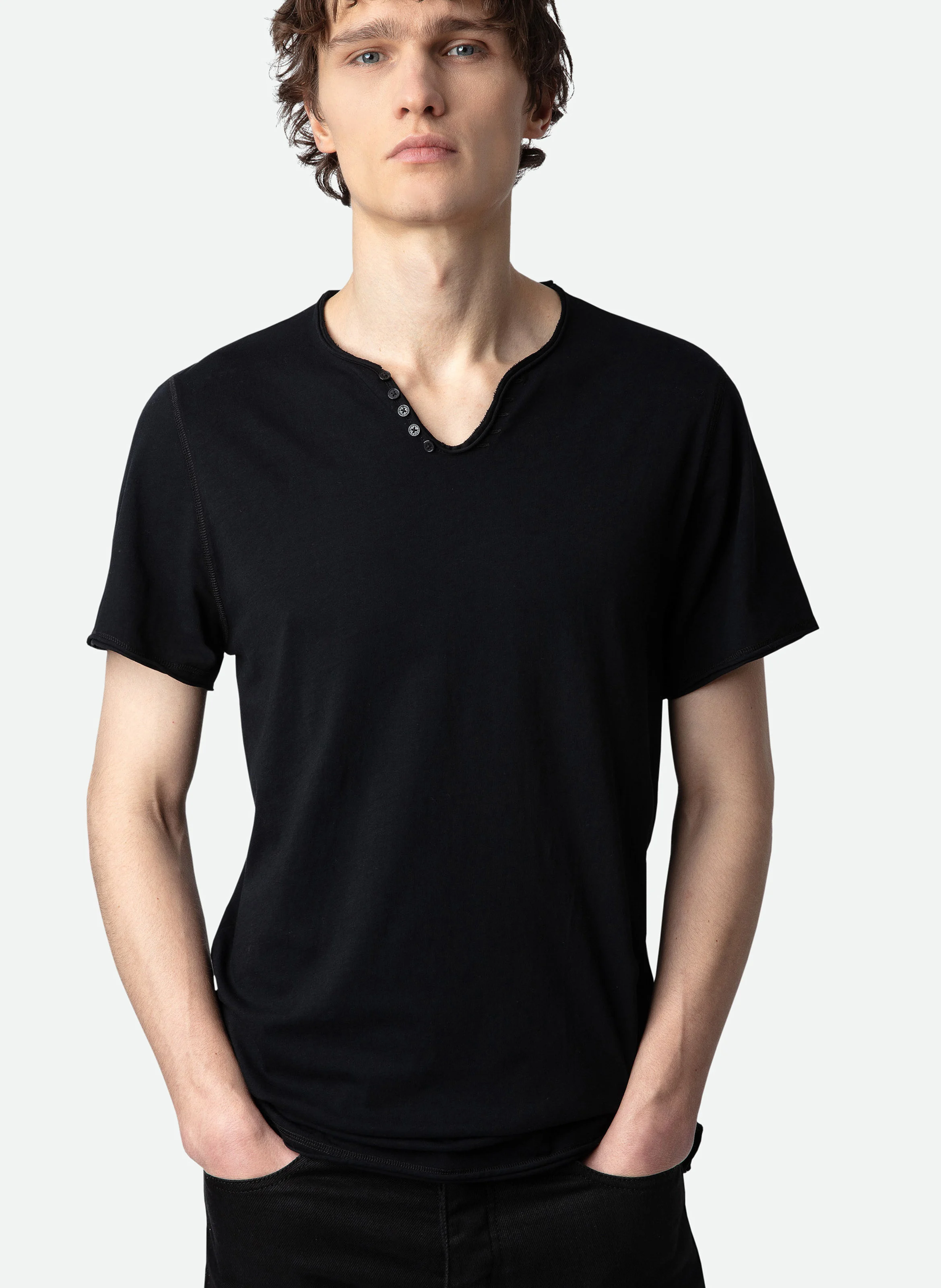 MONASTIR - Tee-shirt col tunisien regular-fit en coton | Noir