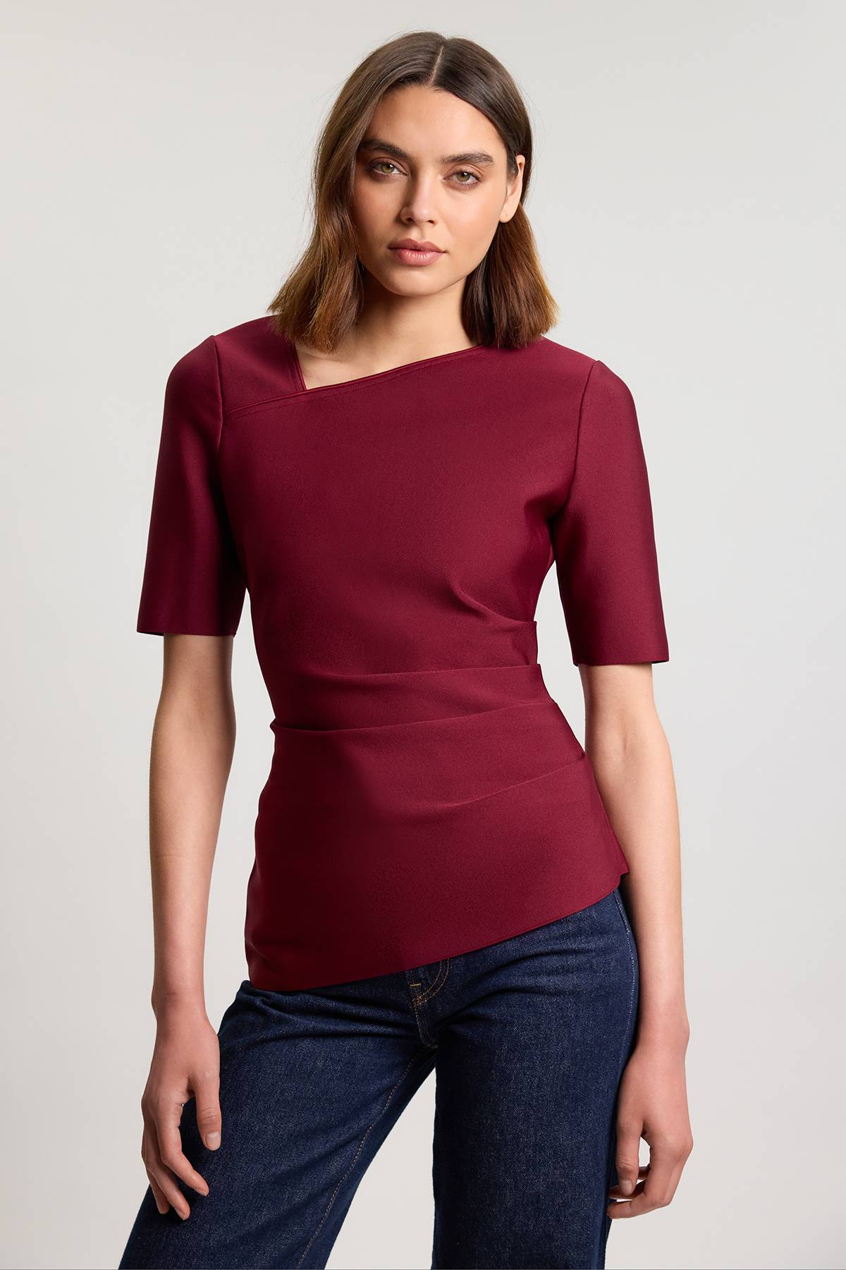KarenMillen Haut À Manches Longues Asymétrique Effet Bandage