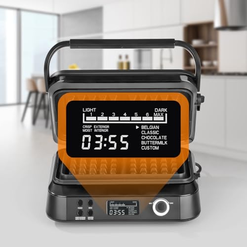 N8WERK Premium Gaufrier Midnight Edition | 1600 W | 5 programmes | 7 niveaux de brunissage | écran LCD | compte à rebours | plaques chauffantes extra profondes pour des gaufres extra aérées : Cuisine et Maison