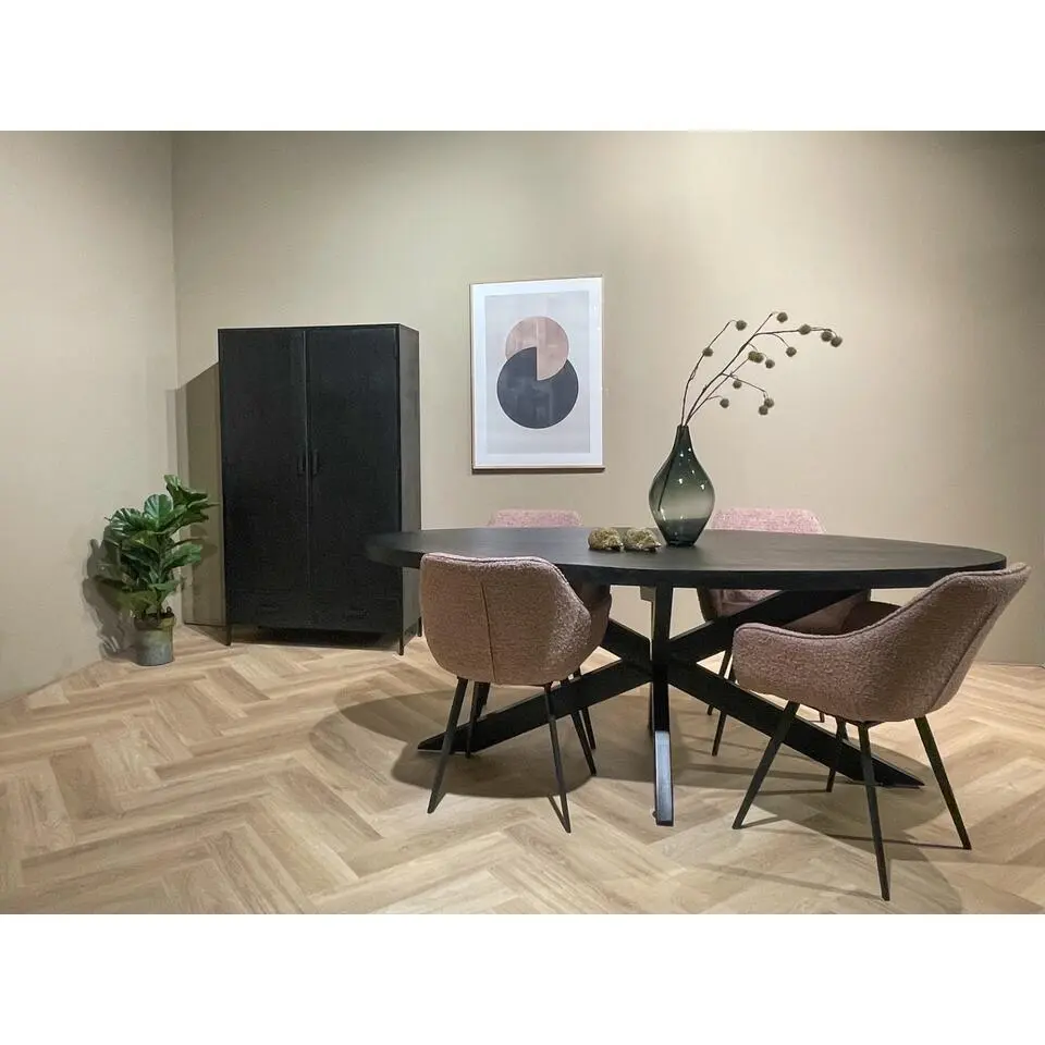 Livingfurn - Zwart Ovale Eetkamertafel - - Mango Hout - 240 cm
