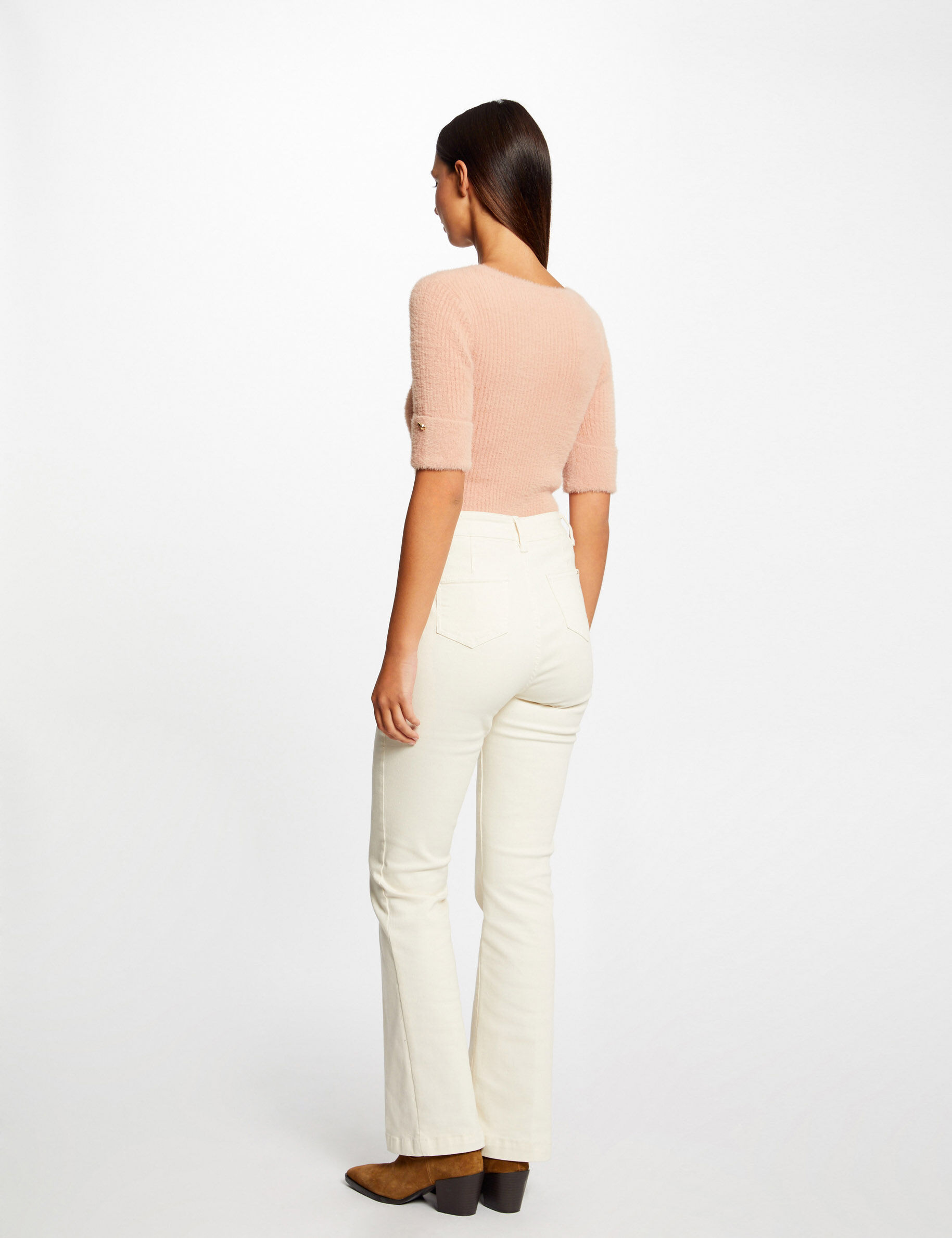 Pull manches courtes côtelé vieux rose femme - vieux_rose