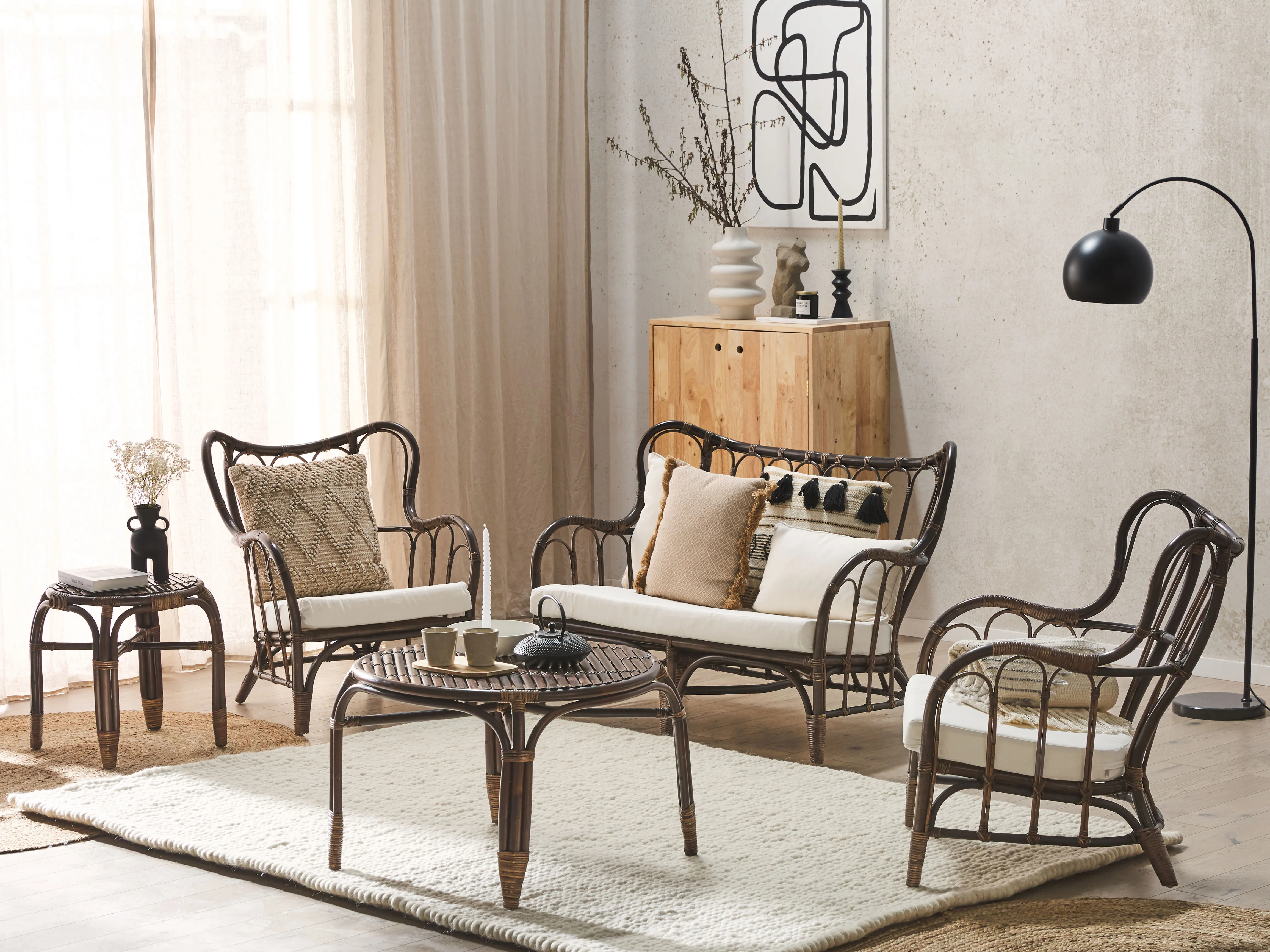 Loungeset met tafel 4-zits BRINDISI Rotan Donkerbruin