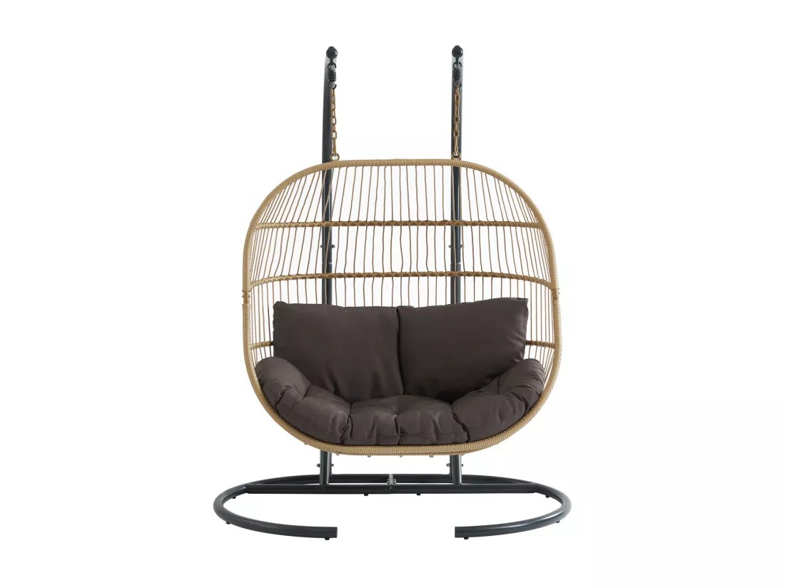 Fauteuil suspendu 2 places en résine tressée - Naturel clair avec coussin anthracite - LISSANDRA de MYLIA