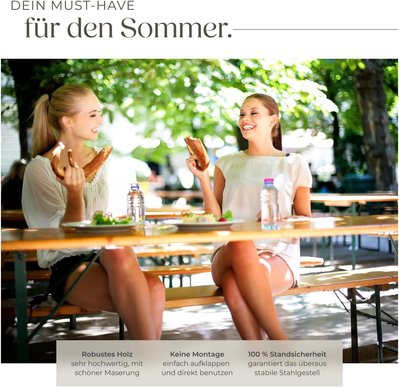 tectake® Bierzeltgarnitur, Festzeltgarnitur, Biertisch, Set 2X Bierbank 1x Tisch klappbar, als Gartenmöbel, Balkon Möbel oder zum Camping, platzsparend, wetterfest und robust