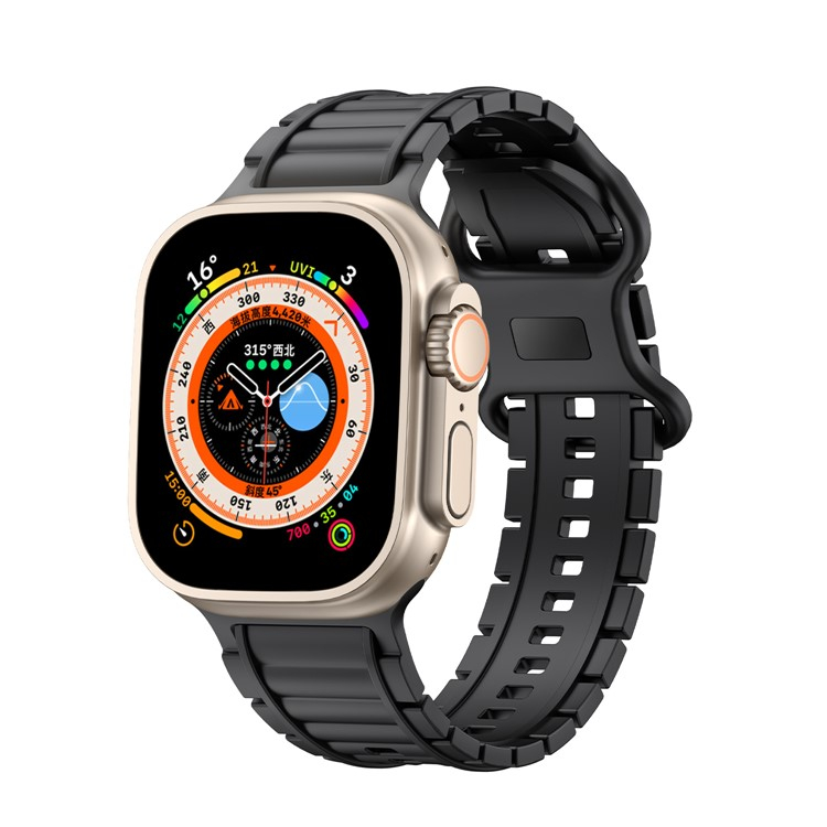 Apple Watch (49/46/45/44 mm) HNBR Armband mit Knopf Verschluss (Gelenkumfang: 160-220mm) - Schwarz