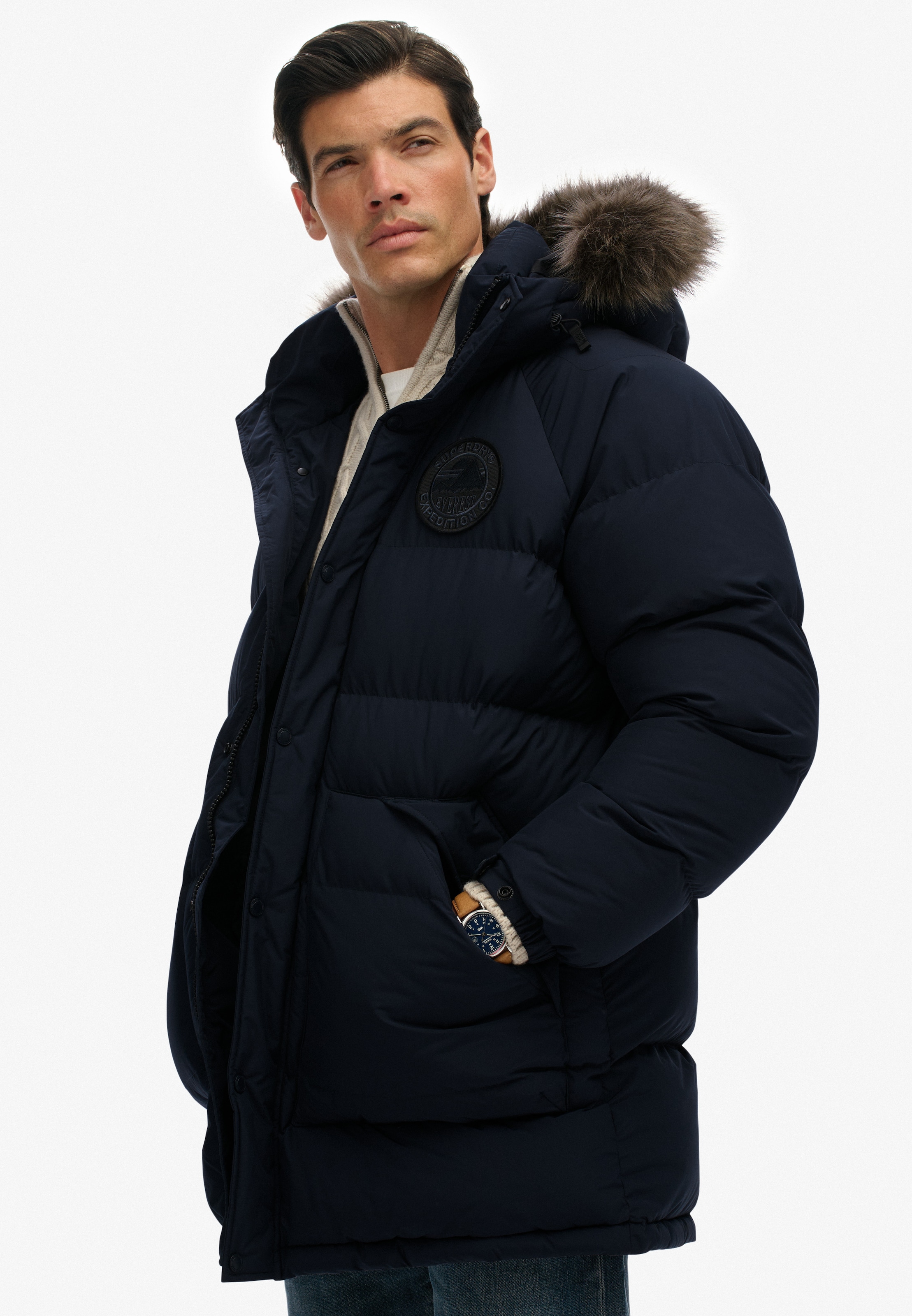 Superdry Steppjacke »EVEREST LONGLINE BAFFLED PARKA« mit Kapuze