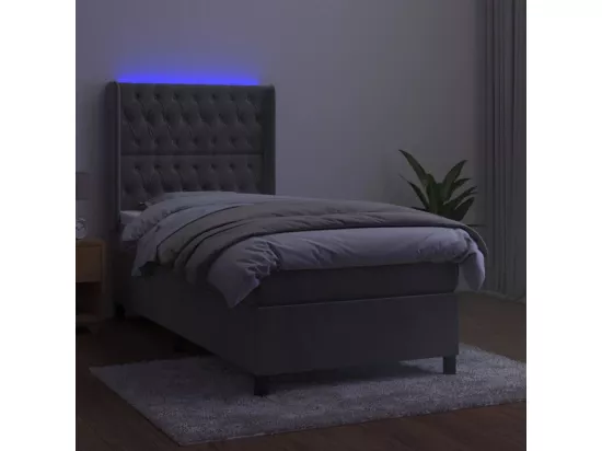 Sommier tapissier et matelas et LED Gris clair 90x190cm Velours