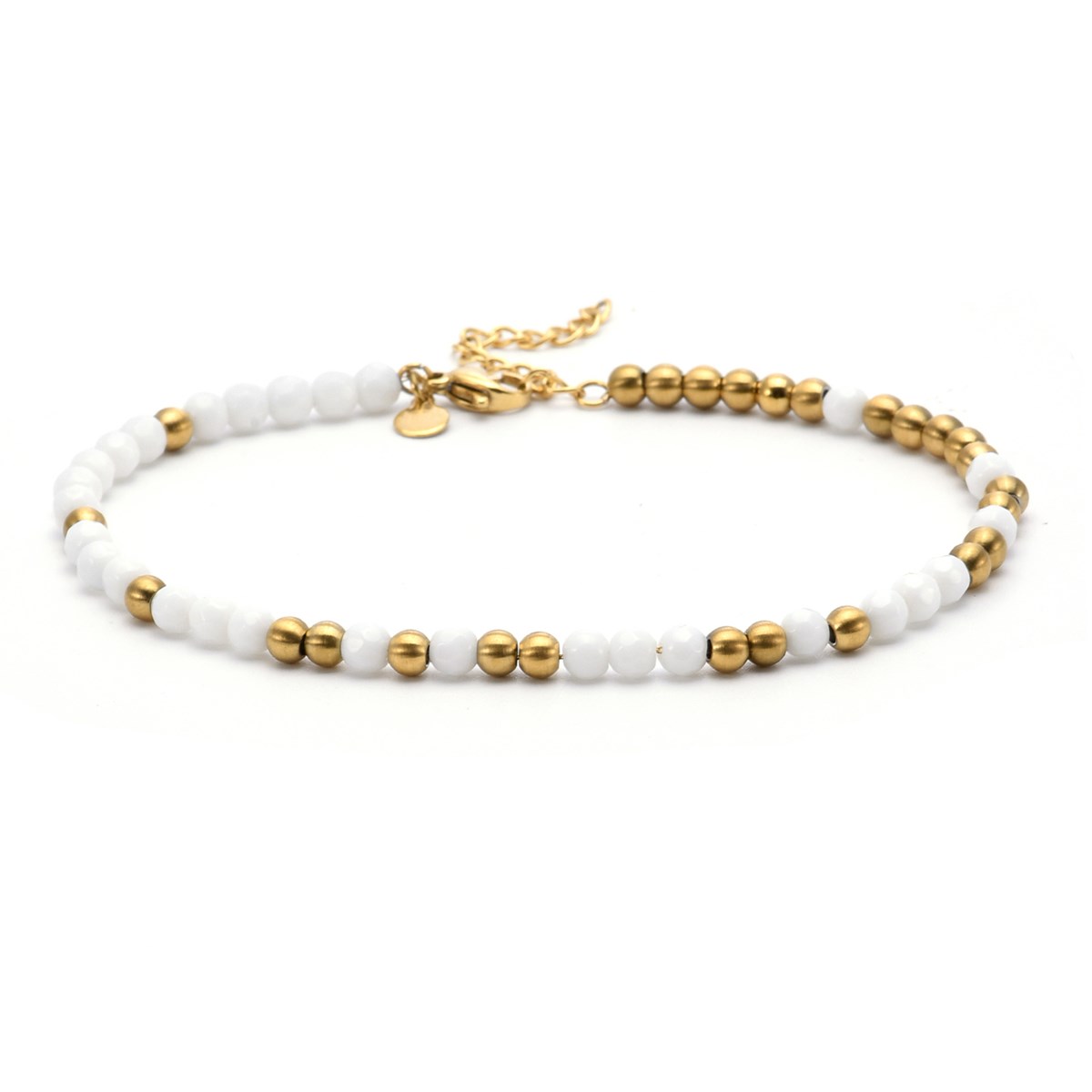 Sixty Stones - 60 - Chaîne De Cheville Perles Doré Et Blanc - 25 X 0,4 Cm-