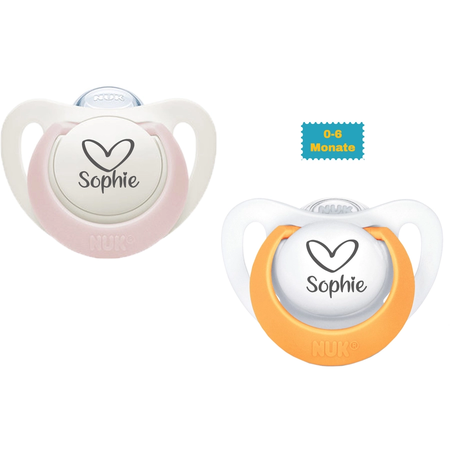 Schnullireich Schnuller mit Namen  Namensschnuller NUK Genius Herz – 2er Set (Mädchen) Weiß