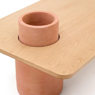 Kave Home Couchtisch OLARIA 110 x 60 cm Terrakotta/Eichenfurnier natur