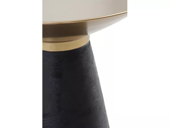 Table d'appoint avec base en bois et plateau en métal doré