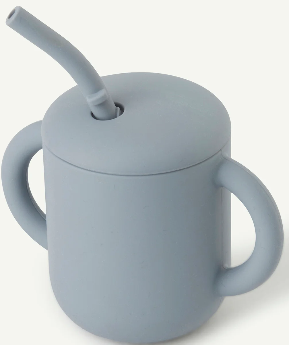 MUSHIETASSE D'APPRENTISSAGE EN SILICONE AVEC PAILLE BLEUE