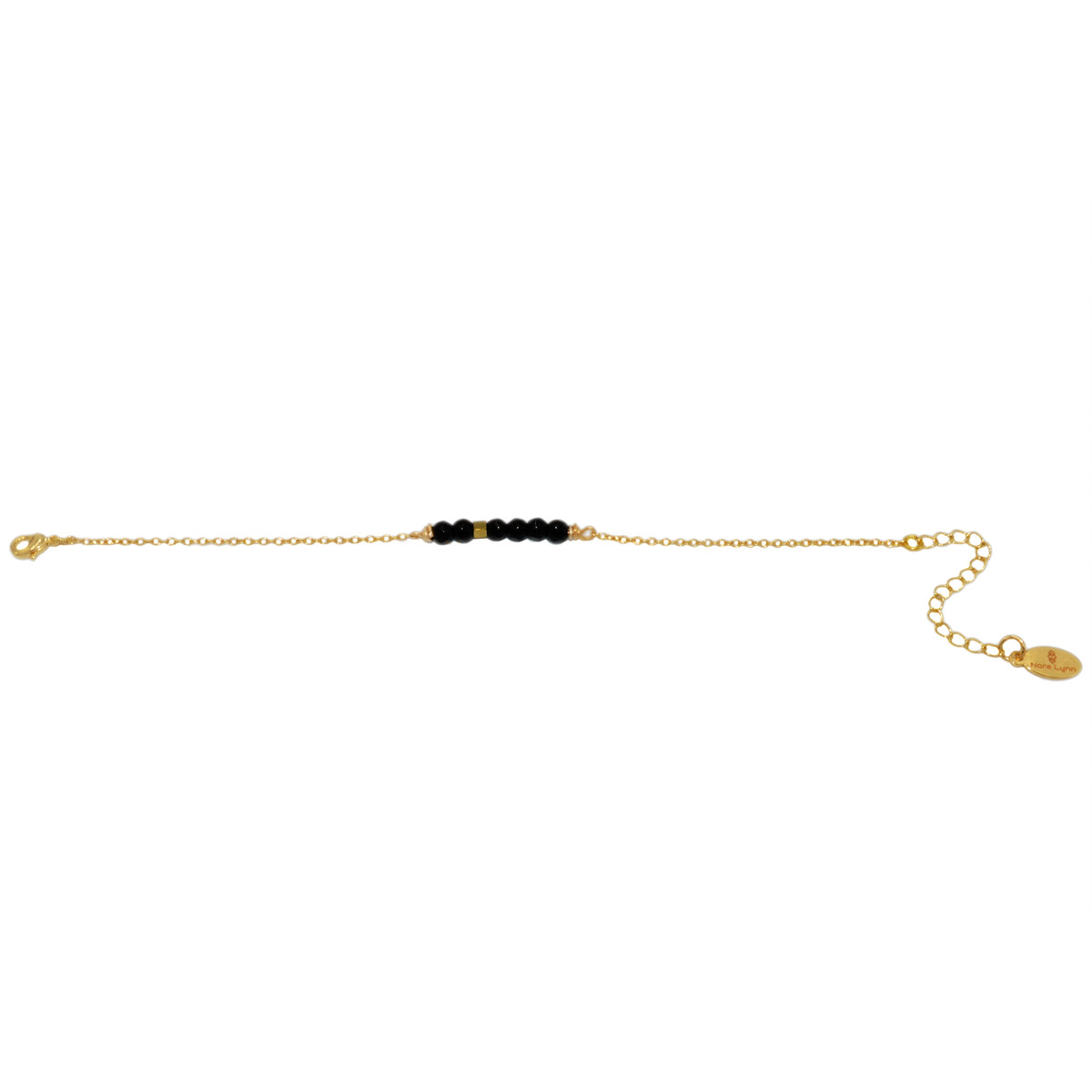 Bracelets  de Perles semi-précieuse d'onyx et d'hematite-Doré à l'or fin
