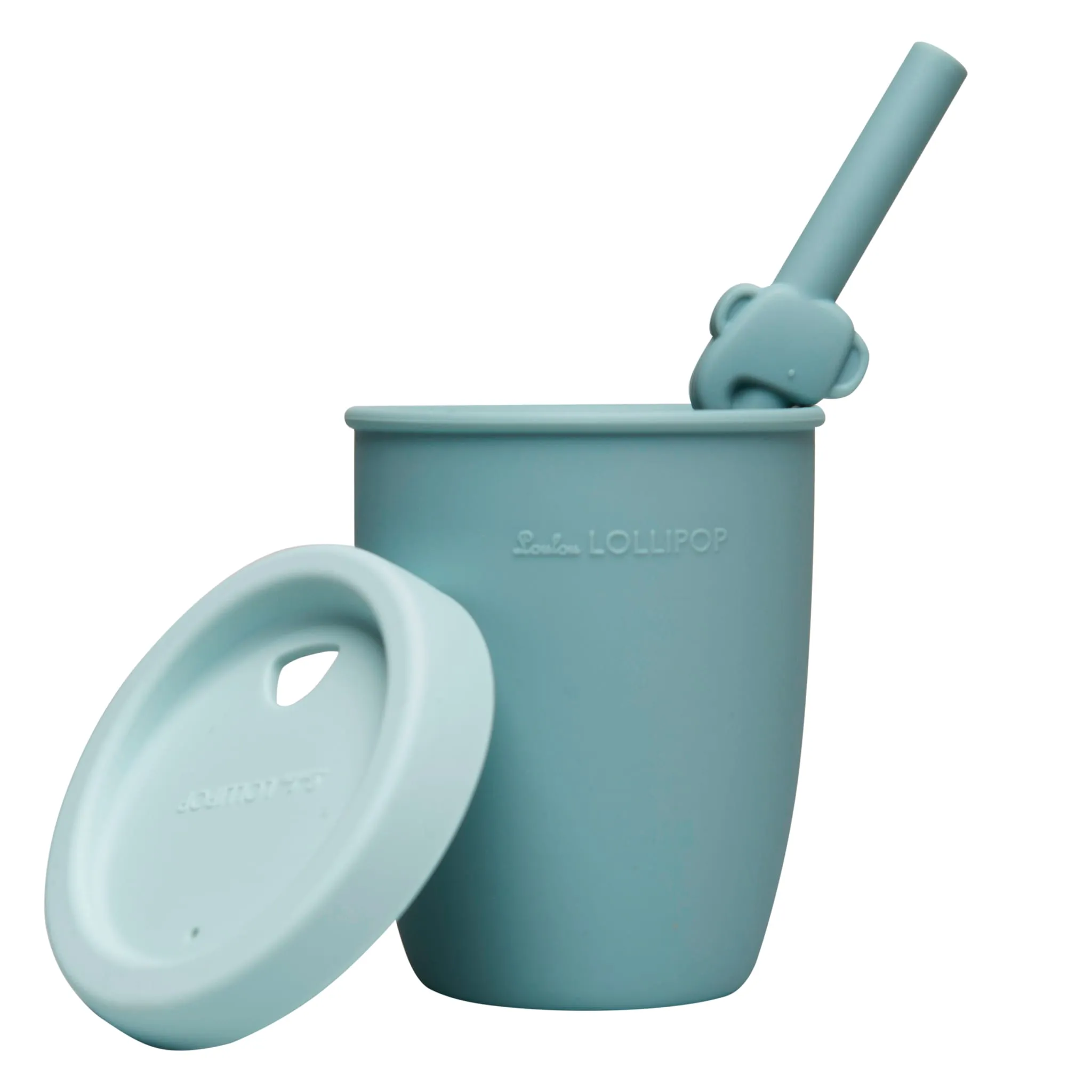 Loulou Lollipop Gobelet en Silicone avec Couvercle et Paille - Éléphant