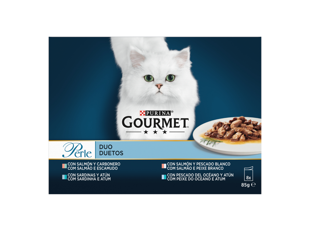 COMIDA HÚMIDA PARA GATO GOURMET PERLE COM DUETO DO MAR 8X85G