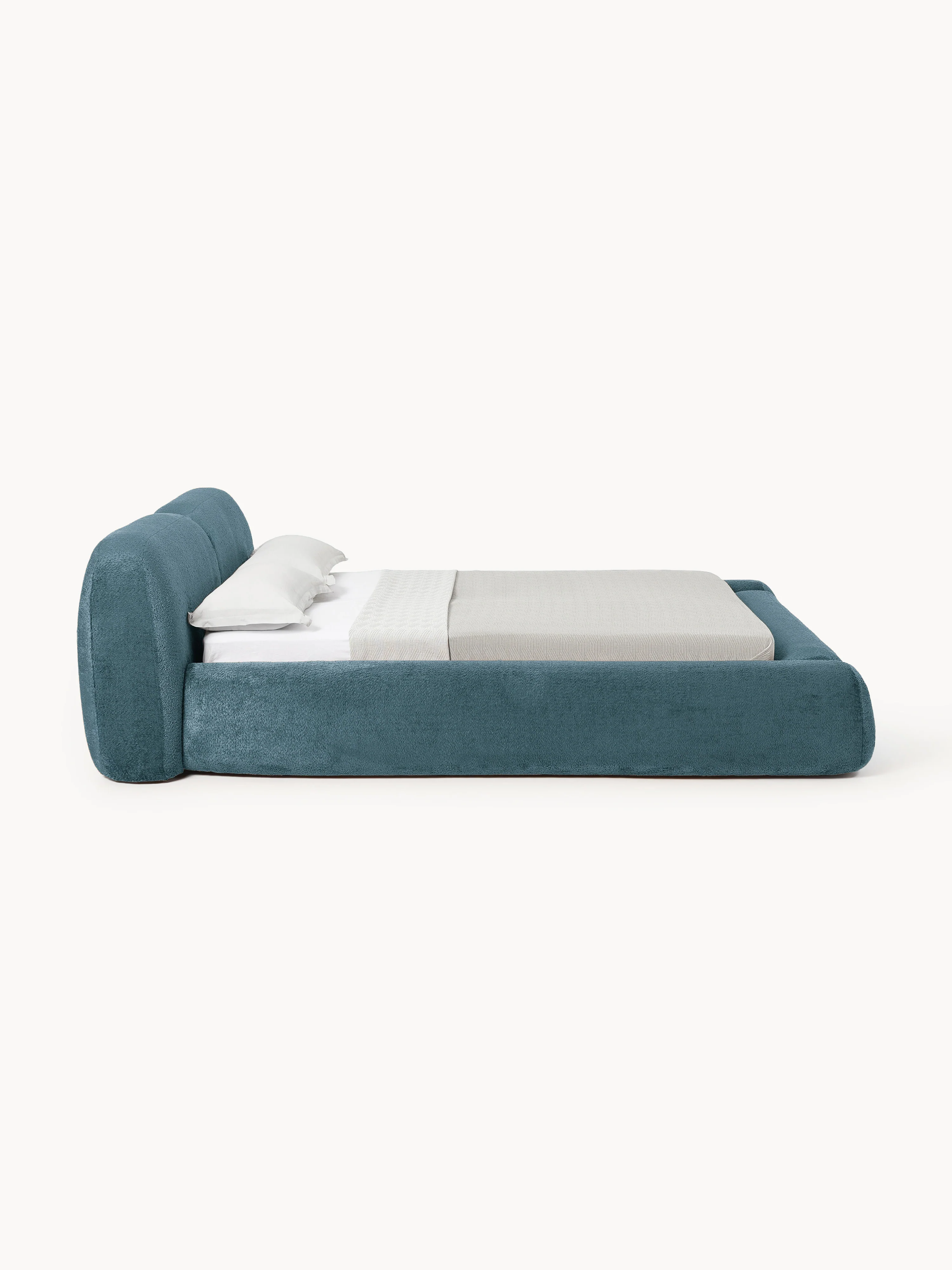 Gestoffeerd teddy bouclé bed Wolke met opbergruimte