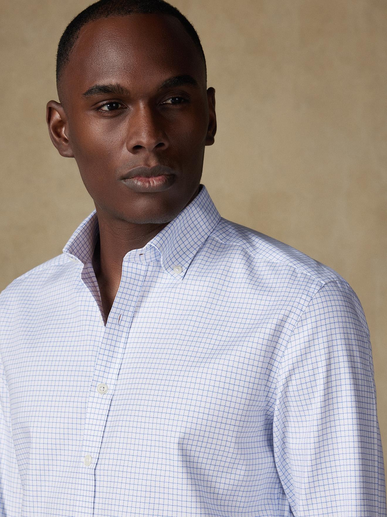 Chemise cintrée Oleg à carreaux bleus- Col Boutonné