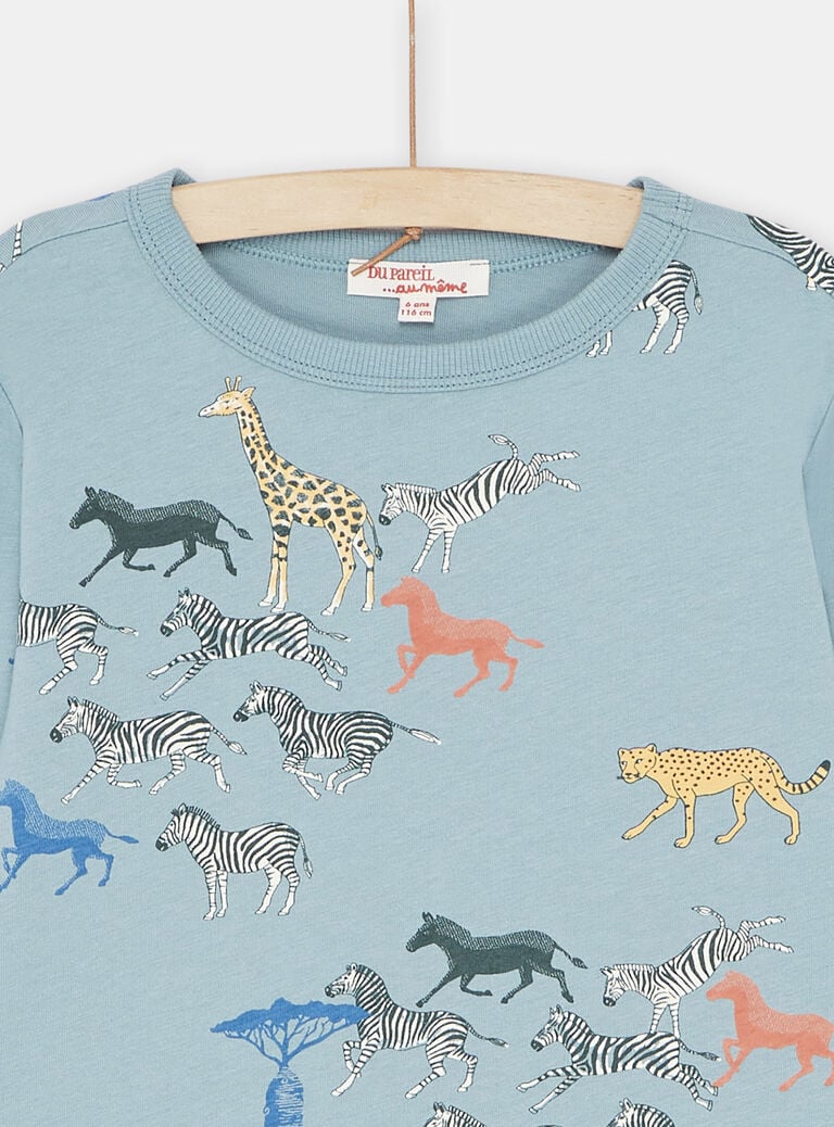 T-shirt bleu à imprimé safari garçon