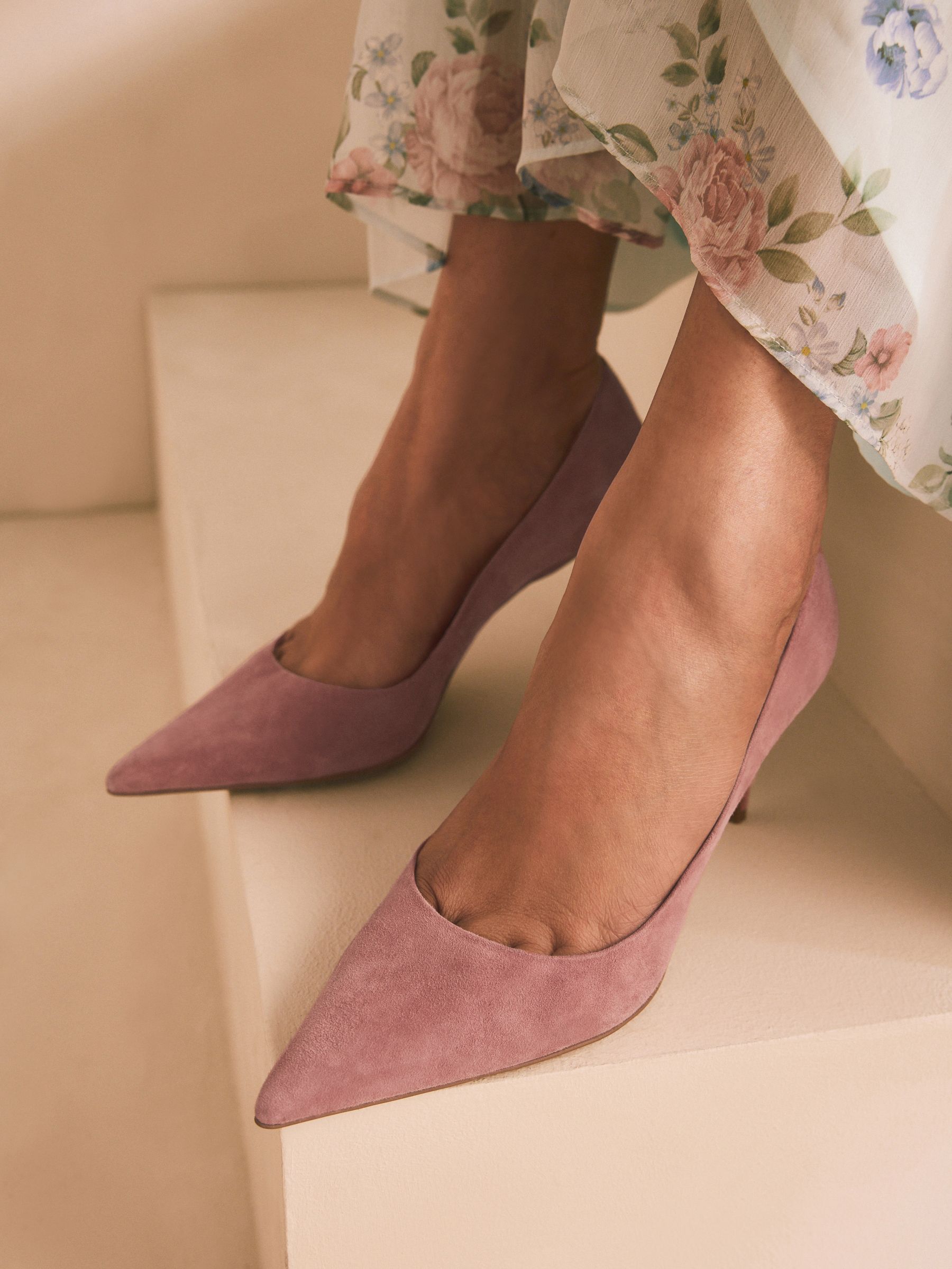 Rozenroze suède - Leren mid-court pumps