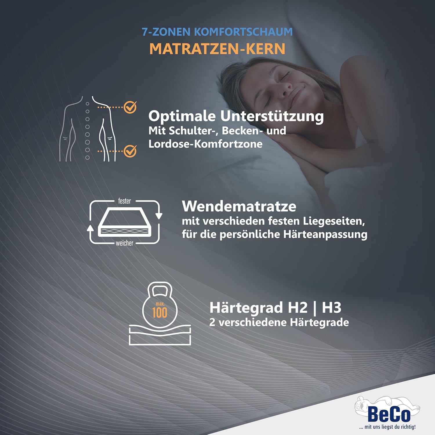 BeCo Matratze 90x200 cm Nightstyle Visko Komfortschaum H2 / Stiftung Warentest GUT getestet/Oeko-TEX Standard 100 / Made in Germany