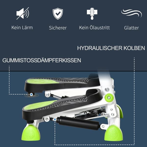 Stepper Fitness Swing Stepper med LCD-skjerm og håndtak Hjemmetrener for hjemmet opptil 100 kg Stål ABS Grønn 55 x 44 x 108 cm