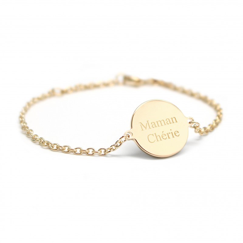 Bracelet chaine médaille plaqué or femme - gravure MAMAN CHÉRIE