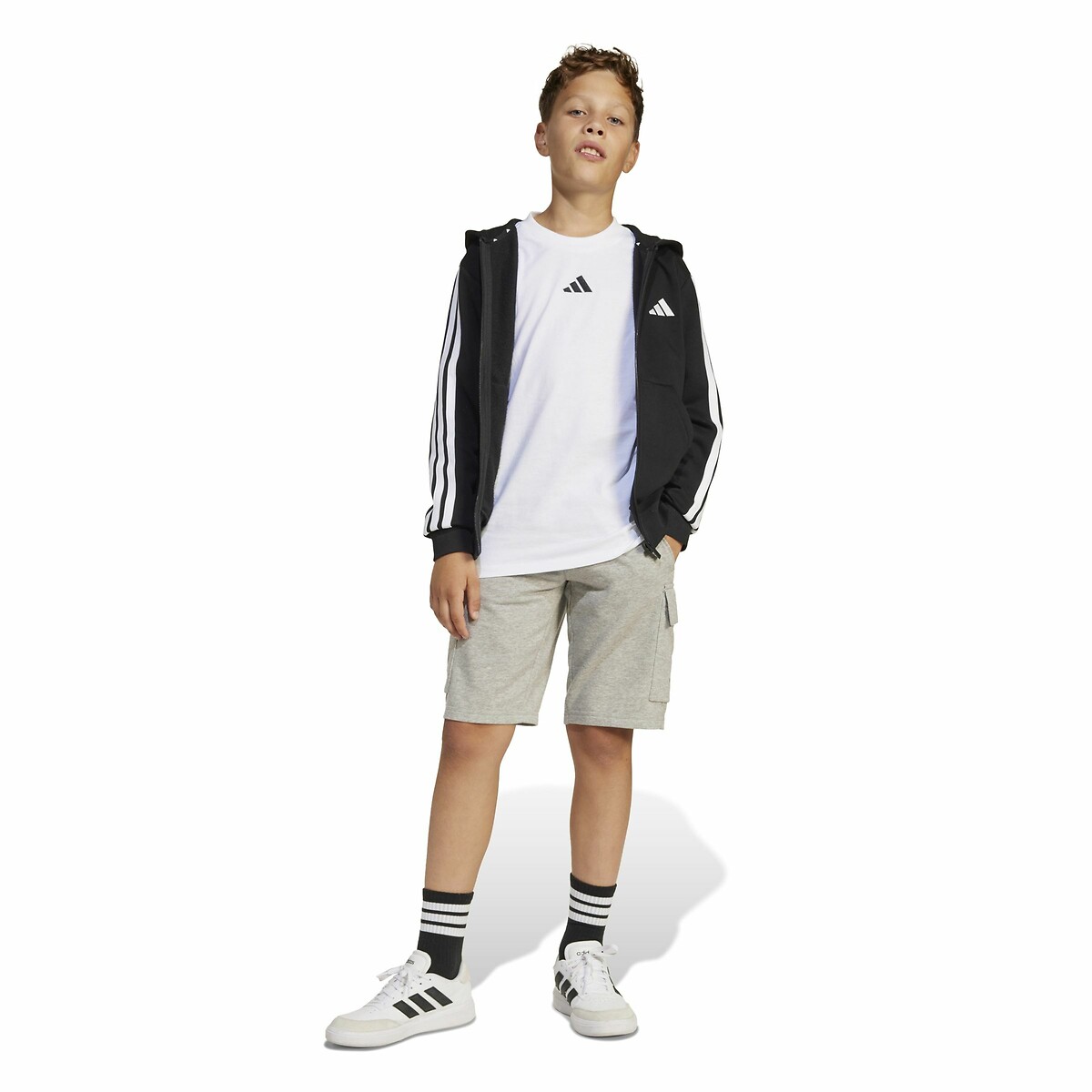 ADIDAS ROUPAS ESPORTIVAS<br>Suéter com zíper em fleece escovado