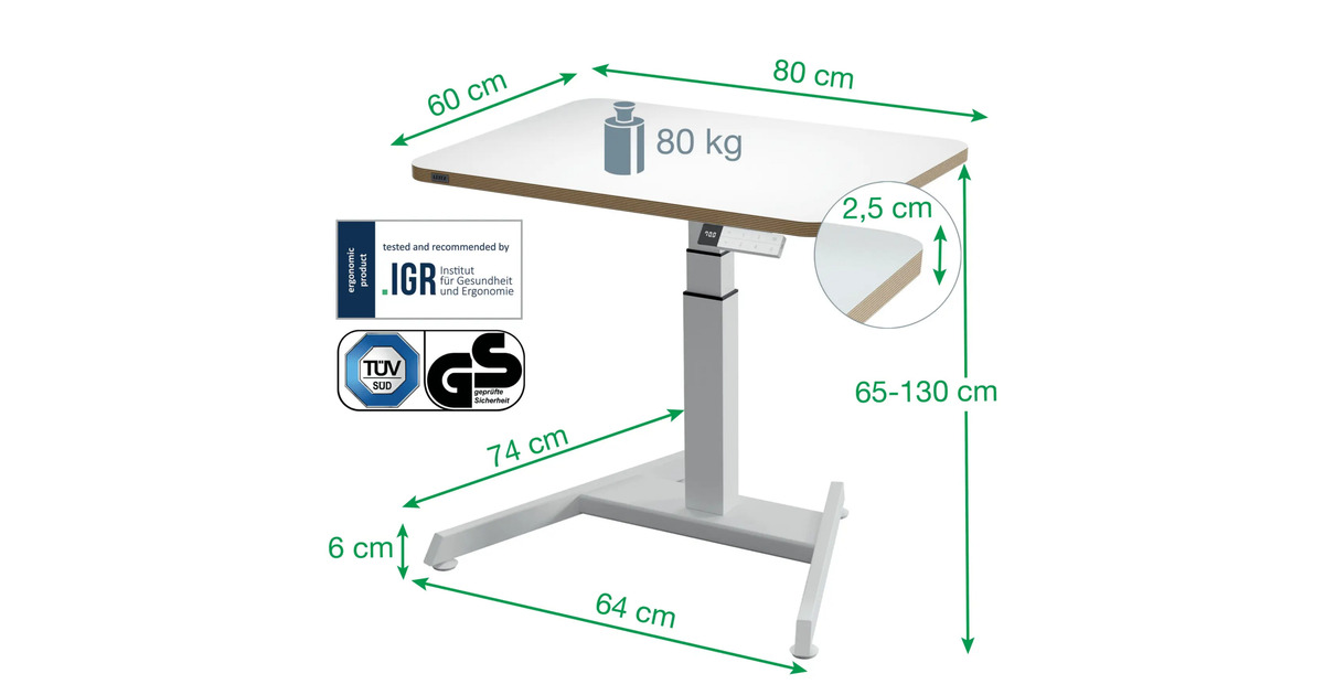 LeitzErgo Elektrisch Zit-Sta Bureau (80x60 cm) met sta-op herinneringsfunctie tafel  (Wit)