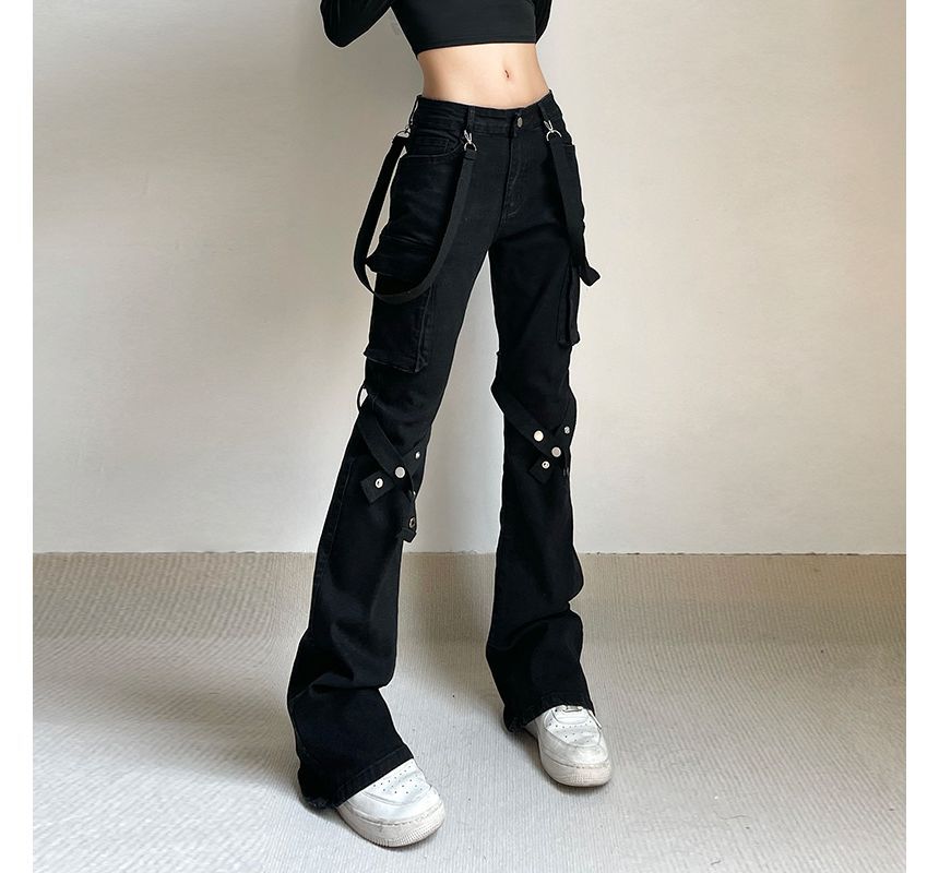 PolkaBella - Low Rise Cross Strap Bootcut Cargo Jeans