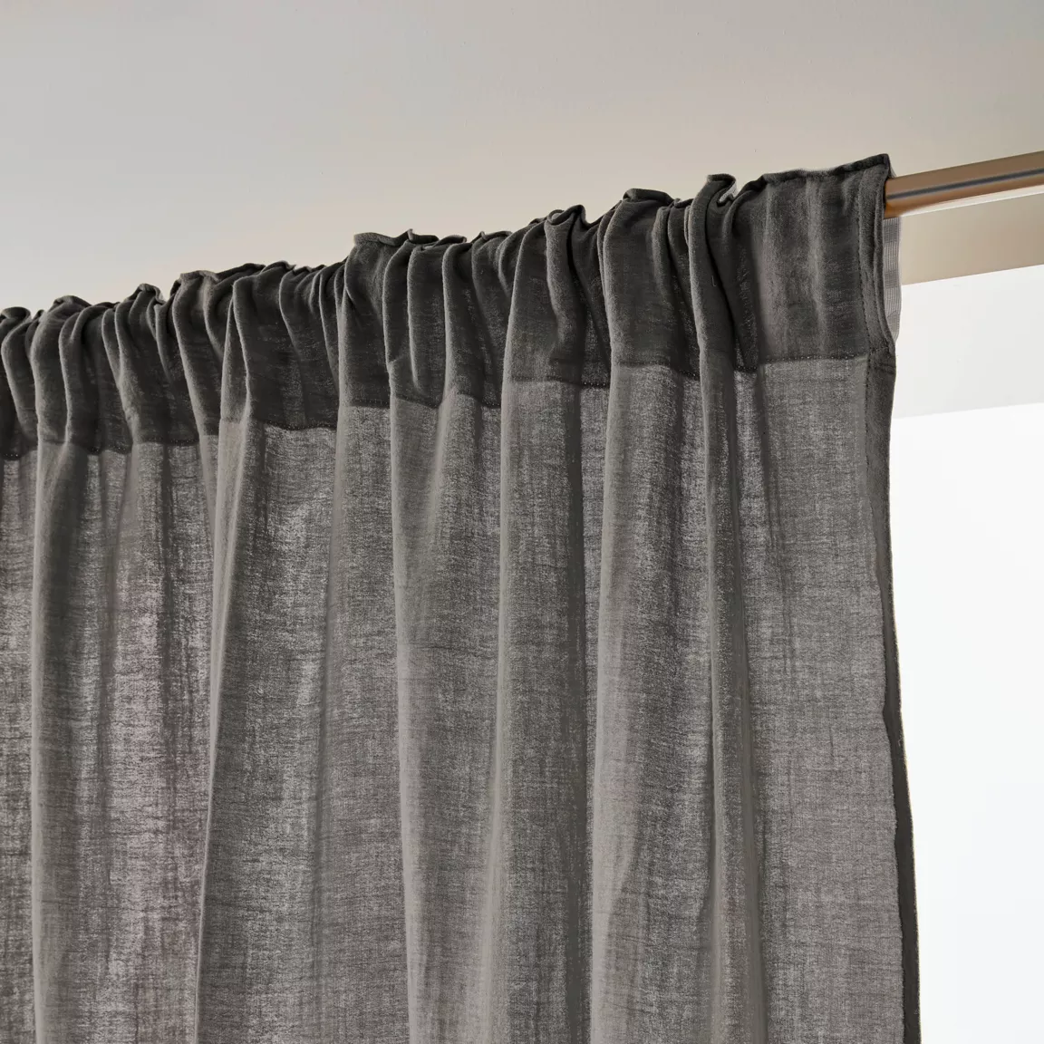 Rideau gaze de coton galon fronceur (180 x 240 cm) Gaïa Gris granit