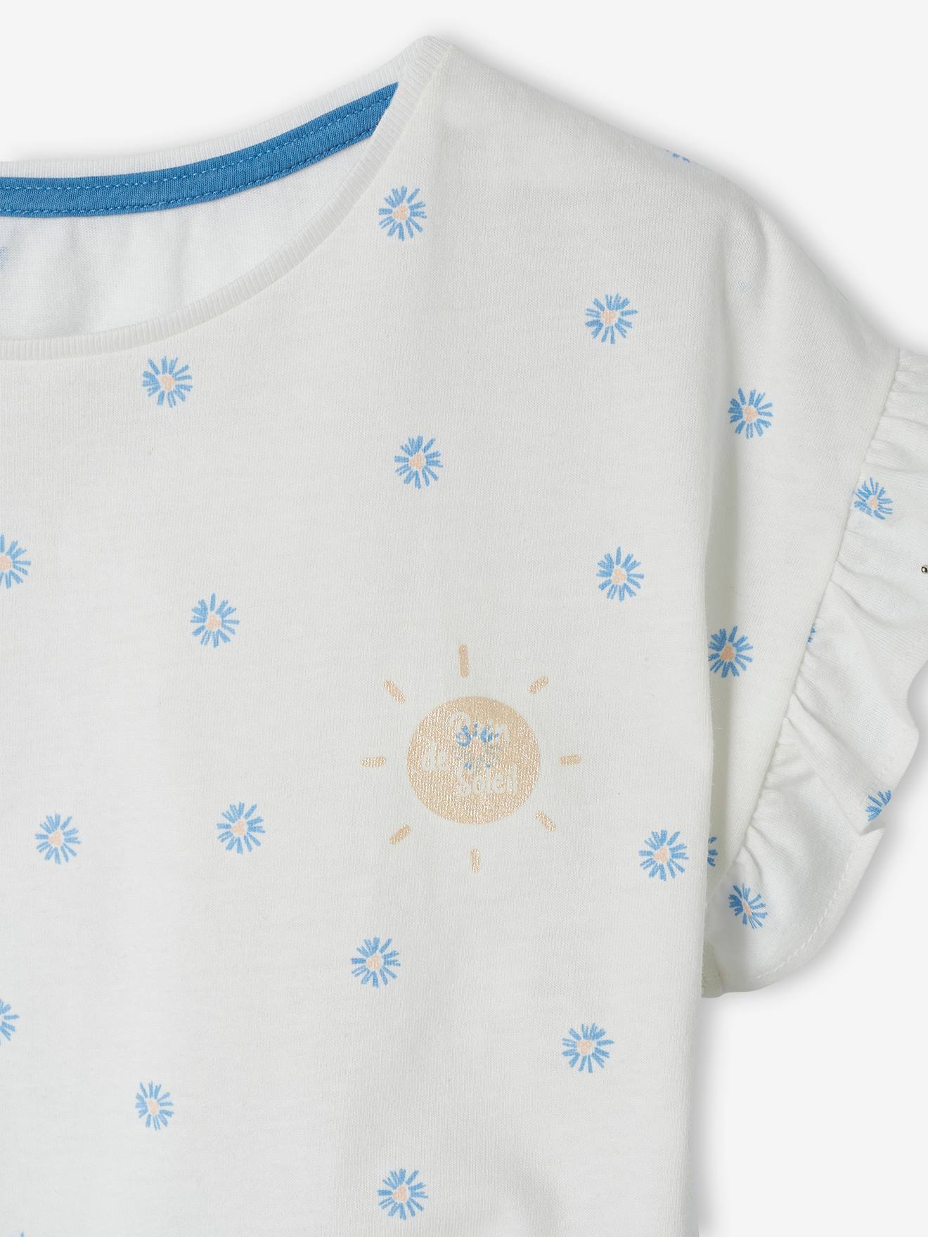 Conjunto de camiseta e shorts em chiffon de algodão azul marinho para meninas.
