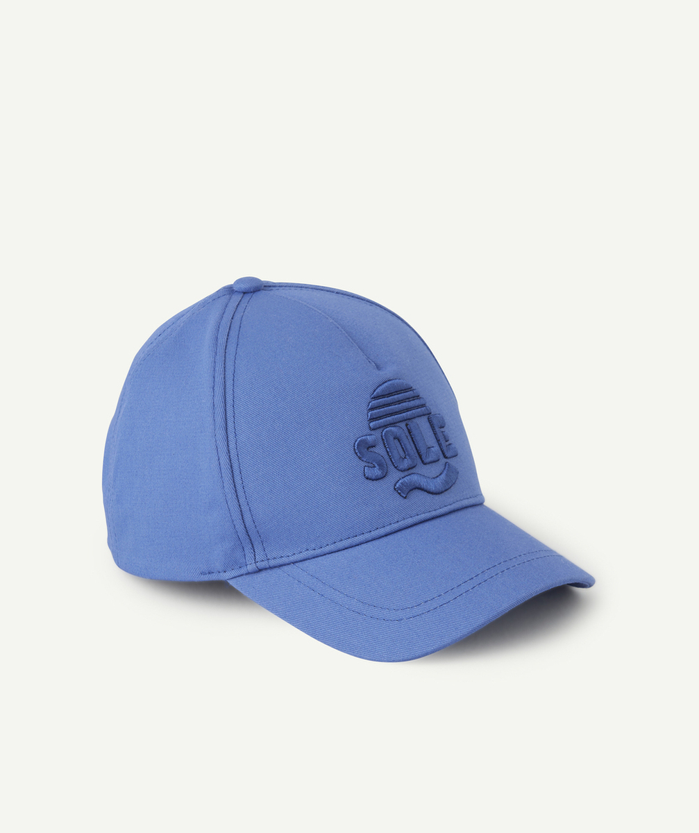 CASQUETTE GARÇON EN COTON BLEU AVEC MESSAGE SOLE BRODÉ