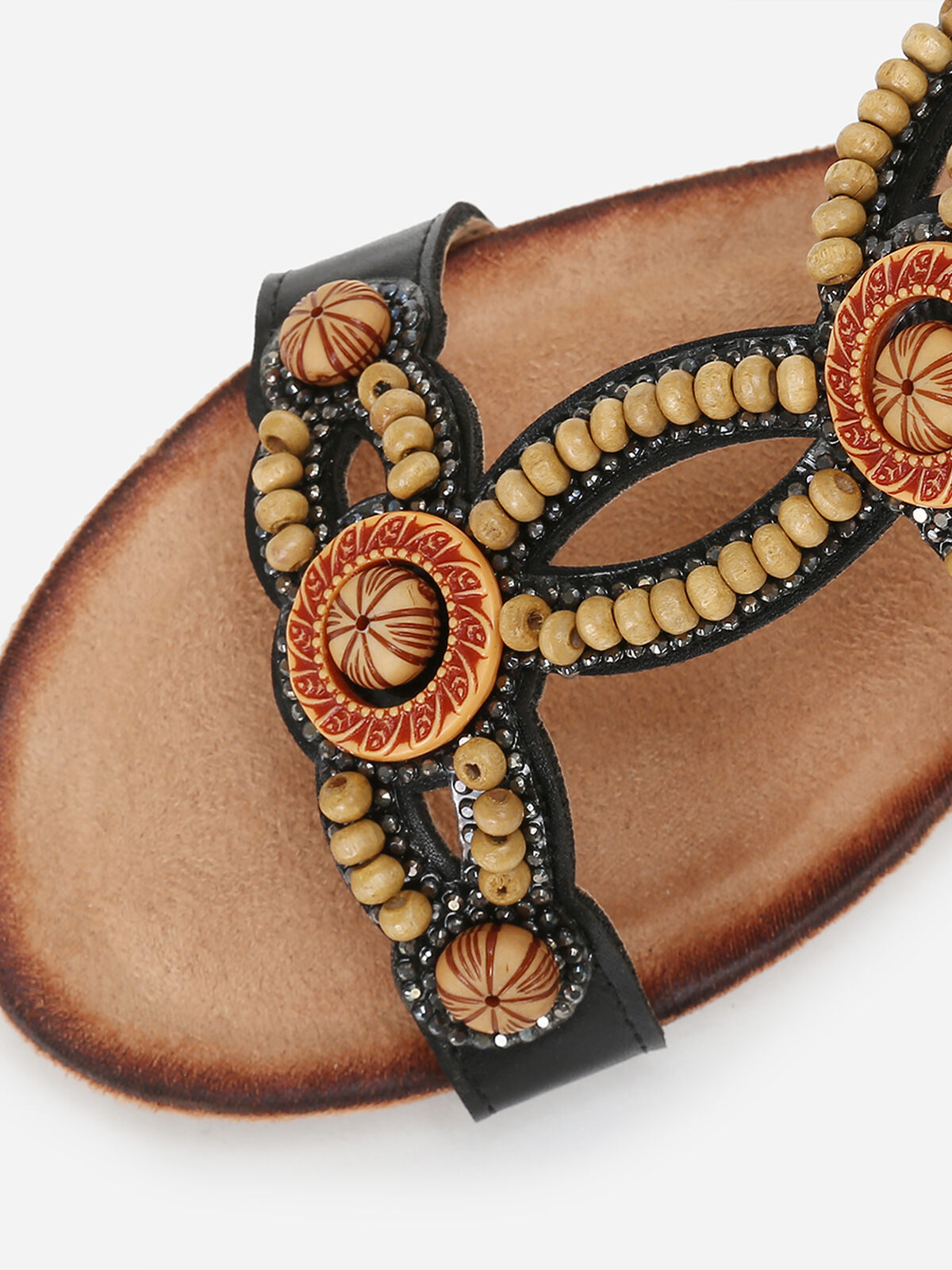Sandales compensées à strass et perles- Noir