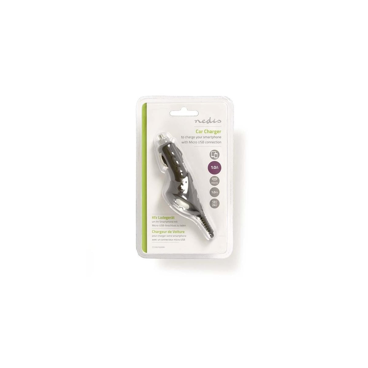 Billader | 1,0 A | Fast kabel | Mikro-USB | Sort