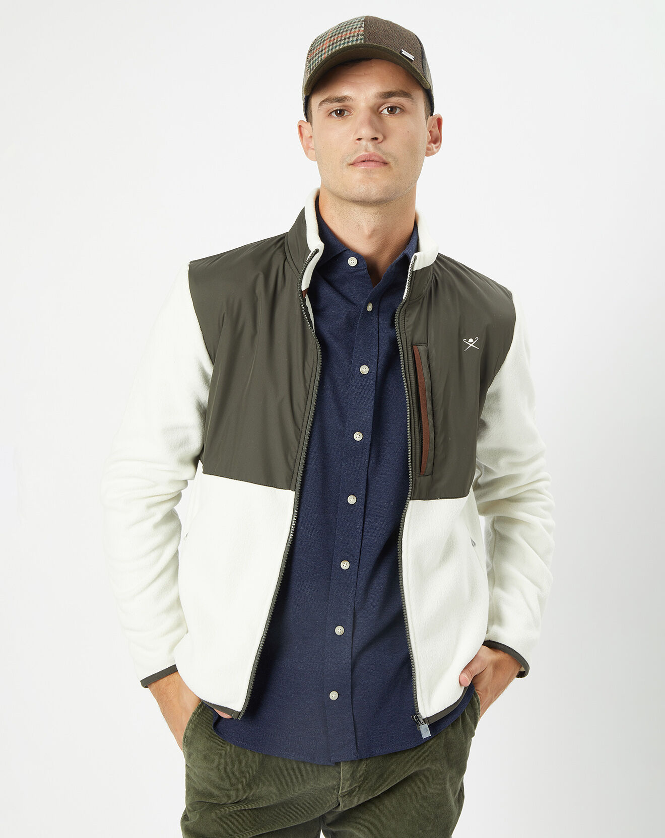 Hackett London Veste Polaire zippée bicolore écru/kaki