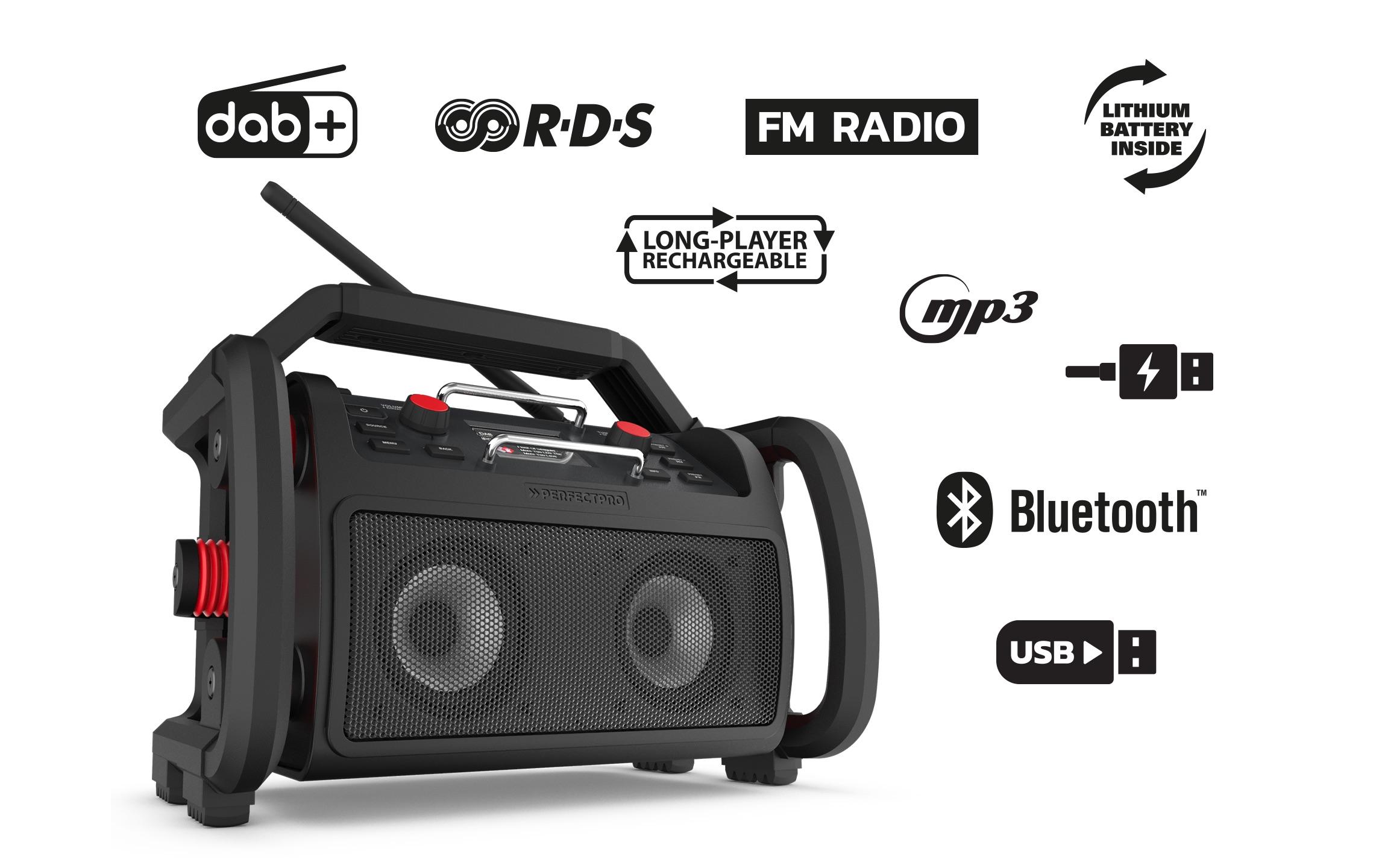 Baustellenradio ROCKPRO Schwarz<br>Vielseitiges Baustellenradio mit besten technischen Voraussetzungen