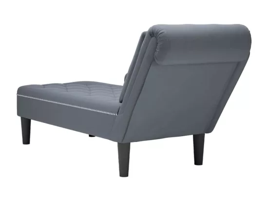 Fauteuil long et coussin et accoudoir droit gris foncé velours
