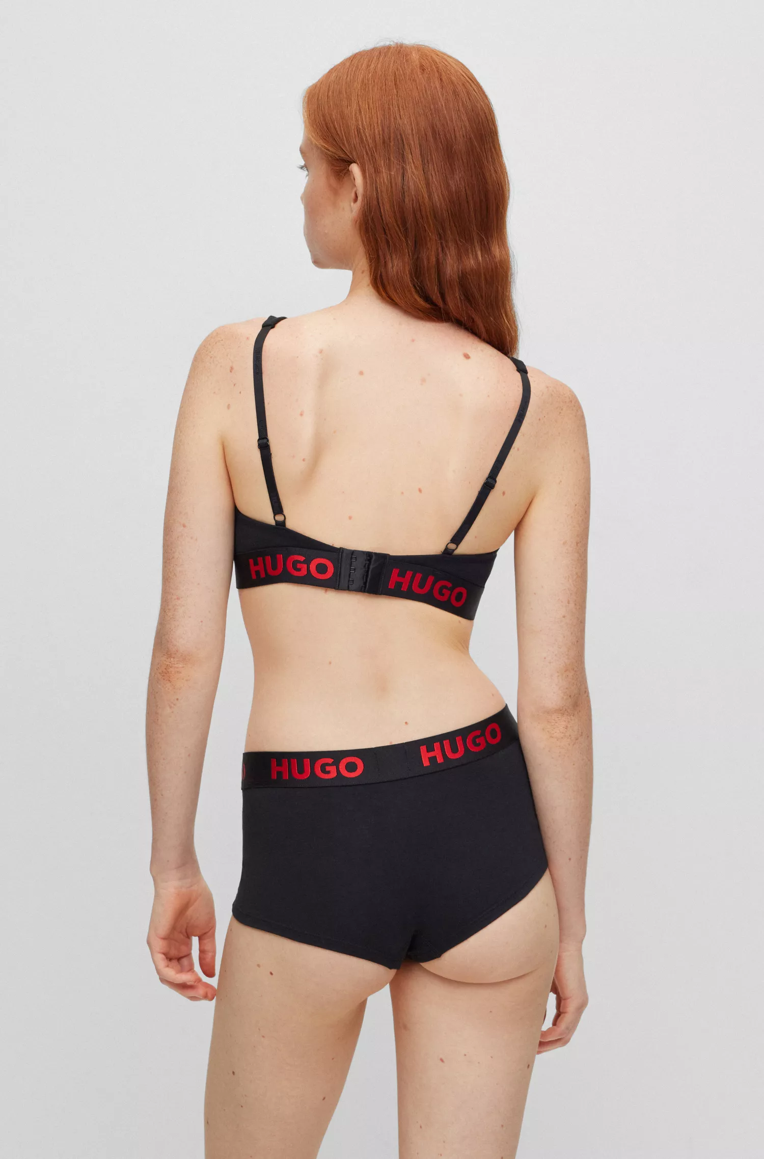 Sutiã triangular HUGO vermelho em algodão elástico com faixa com o logotipo.