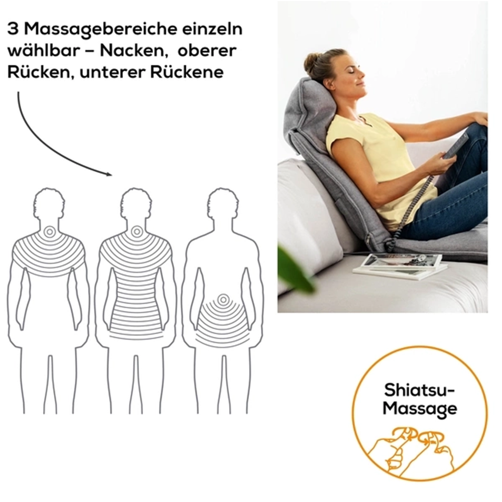 MG 330 Grey Shiatsu Massagesitzauflage Elektrischer Massage Sessel zur Entspannung (10039) - Grau