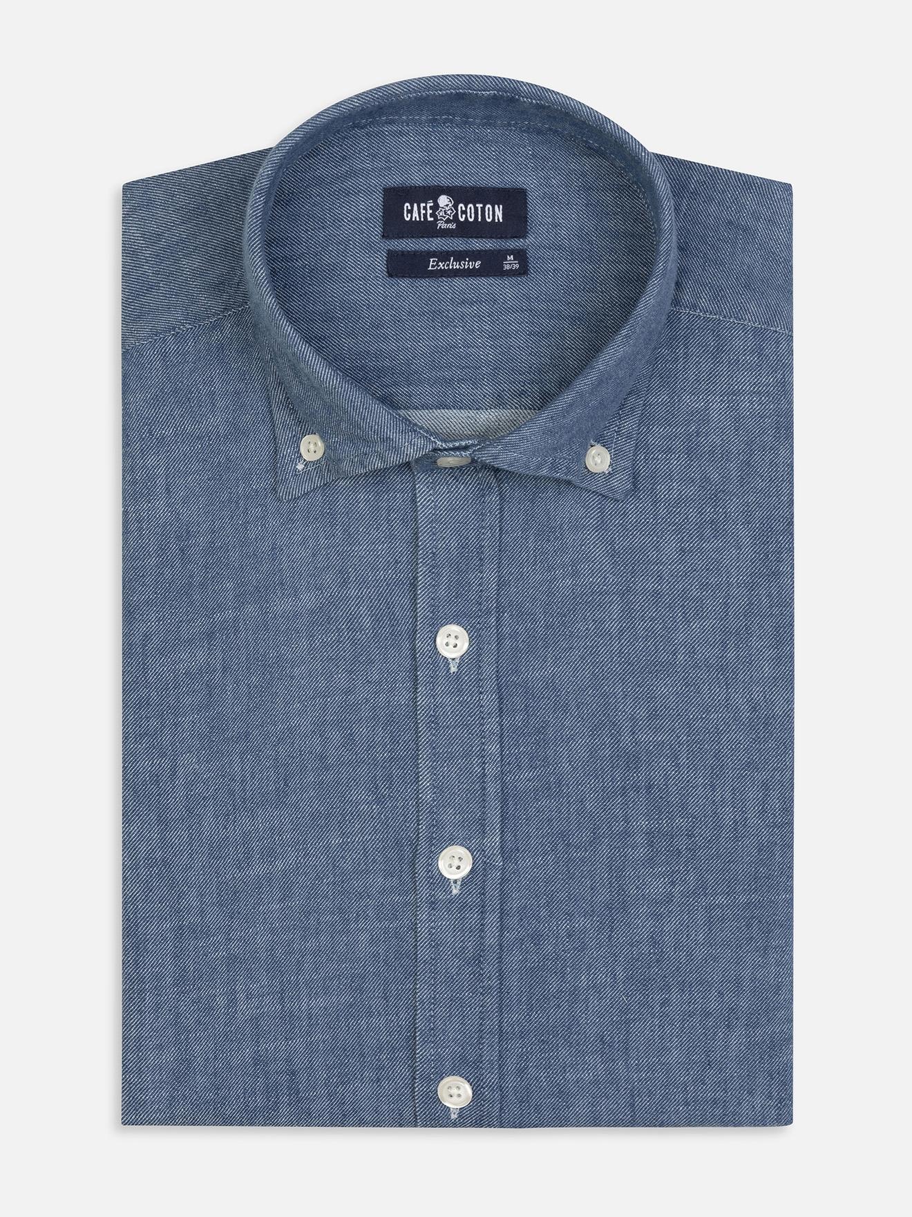 Chemise cintrée Erick indigo - Col Boutonné